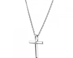 Zawieszka z białego złota z diamentem - krzyż - 0,003 ct - próba 585