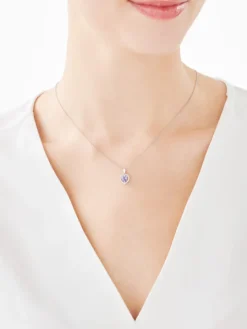 Zawieszka z białego złota z diamentami i tanzanitem - serce - próba 585