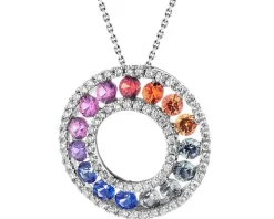 Zawieszka z białego złota z brylantami i szafirami kolorowymi - próba 585