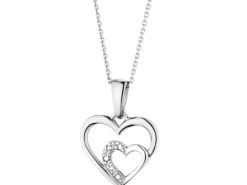 Zawieszka z białego złota z diamentami - serca - 0,004 ct - próba 585