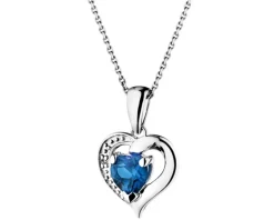 Zawieszka z białego złota z diamentem i topazem London Blue - serce - próba 375