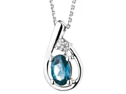 Zawieszka z białego złota z diamentem i topazem London Blue - próba 375