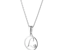 Zawieszka z białego złota z diamentem - litera L - 0,003 ct - próba 585