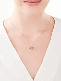 Zawieszka z białego złota z diamentami - drzewko - 0,01 ct - próba 375