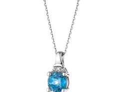 Zawieszka z białego złota z diamentem i topazem London Blue - próba 375