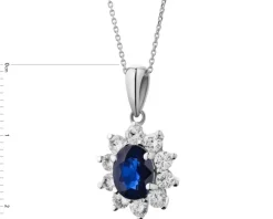 Zawieszka z białego złota z brylantami i szafirem - próba 585