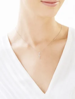 Zawieszka z białego złota z diamentem - krzyż - 0,005 ct - próba 585