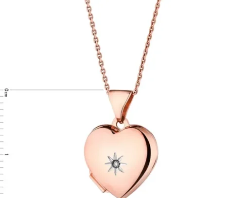 Zawieszka z różowego złota z diamentem - puzderko - serce - 0,005 ct - próba 375