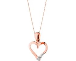 Zawieszka z różowego złota z diamentem - serce - 0,002 ct - próba 585