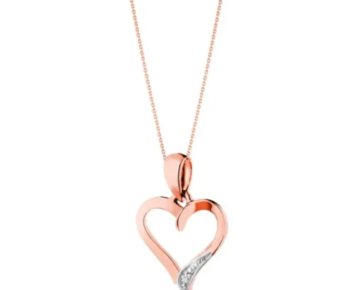 Zawieszka z różowego złota z diamentem - serce - 0,002 ct - próba 585