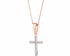 Zawieszka z różowego złota z diamentami - krzyż - 0,02 ct - próba 585