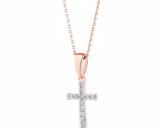 Zawieszka z różowego złota z diamentami - krzyż - 0,02 ct - próba 585