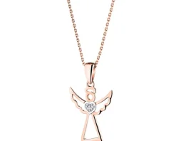 Zawieszka z różowego złota z diamentem - aniołek, serce - 0,003 ct - próba 375