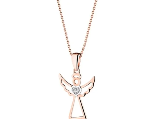 Zawieszka z różowego złota z diamentem - aniołek, serce - 0,003 ct - próba 375