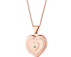 Zawieszka z różowego złota z diamentem - puzderko - serce - 0,004 ct - próba 585