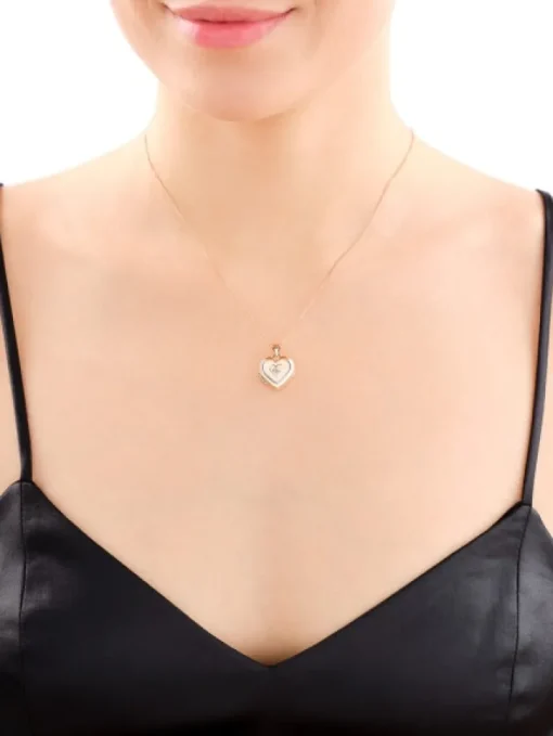 Zawieszka z różowego złota z diamentem - puzderko - serce - 0,004 ct - próba 585