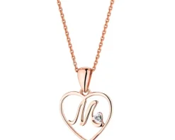 Zawieszka z różowego złota z diamentem - litera M, serce - 0,005 ct - próba 375