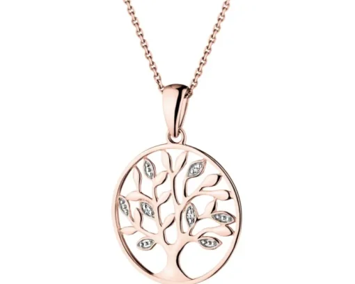 Zawieszka z różowego złota z diamentami - drzewko - 0,01 ct - próba 375