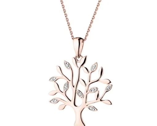Zawieszka z różowego złota z diamentami - drzewko - 0,01 ct - próba 585