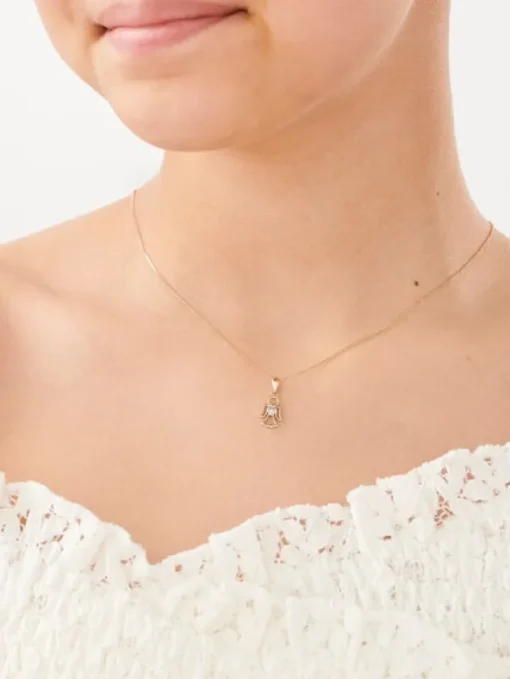 Zawieszka z różowego złota z diamentem - aniołek, serce - 0,004 ct - próba 375
