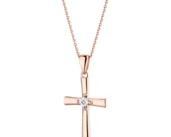 Zawieszka z różowego złota z diamentem- krzyż - 0,003 ct - próba 375