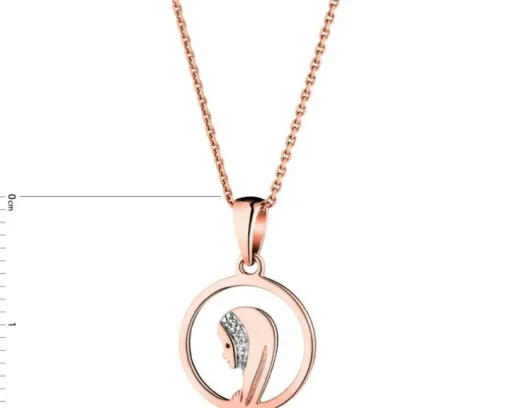 Zawieszka z różowego złota z diamentami - medalik Matka Boska - 0,006 ct - próba 375