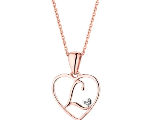 Zawieszka z różowego złota z diamentem - litera L, serce - 0,005 ct - próba 375