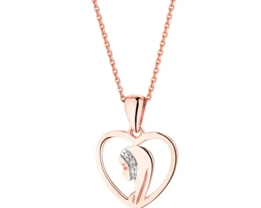 Zawieszka z różowego złota z diamentami - medalik Matka Boska, serce - 0,006 ct - próba 375