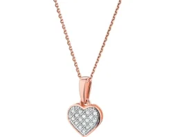 Zawieszka z różowego złota z diamentami - serce - 0,05 ct - próba 585