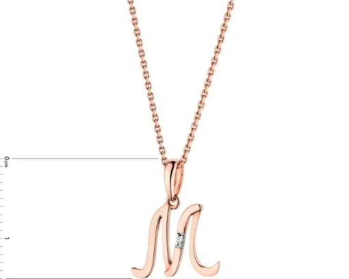 Zawieszka z różowego złota z diamentem - litera M - 0,004 ct - próba 585