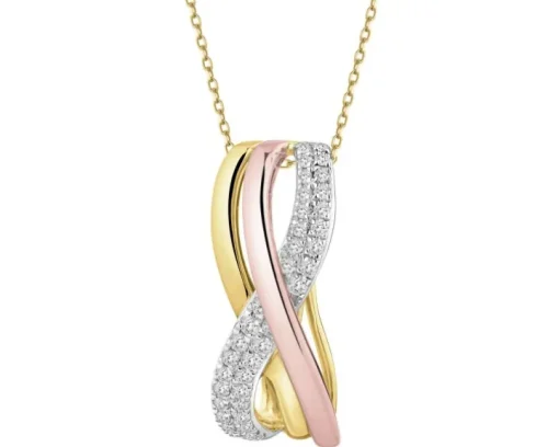 Zawieszka z żółtego, białego i różowego złota z diamentami - 0,15 ct - próba 585