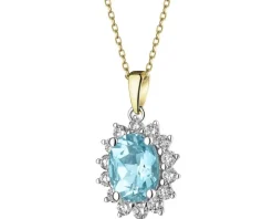 Zawieszka z żółtego i białego złota z diamentami i akwamarynem - próba 585