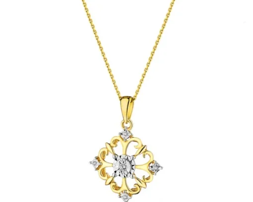 Zawieszka z żółtego i białego złota z brylantami - 0,03 ct - próba 375