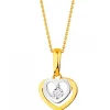 Zawieszka z żółtego i białego złota z brylantem - serce - 0,01 ct - próba 375