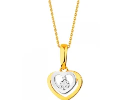 Zawieszka z żółtego i białego złota z brylantem - serce - 0,01 ct - próba 375