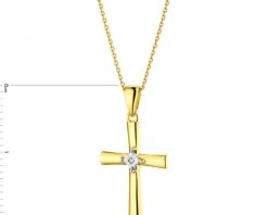 Zawieszka z żółtego i białego złota z diamentem - krzyż - 0,003 ct - próba 375