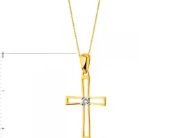 Zawieszka z żółtego i białego złota z diamentem - krzyż - 0,002 ct - próba 375