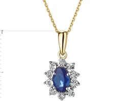 Zawieszka z żółtego i białego złota z diamentami i szafirem - próba 585