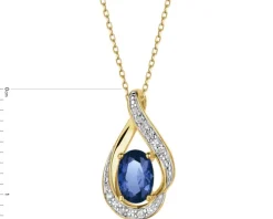 Zawieszka z żółtego złota z brylantami i szafirem syntetycznym - próba 375