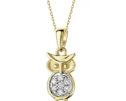 Zawieszka z żółtego złota z brylantami - sowa - 0,07 ct - próba 375