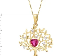 Zawieszka z żółtego złota z brylantami i rubinem syntetycznym - drzewko, serce - próba 375