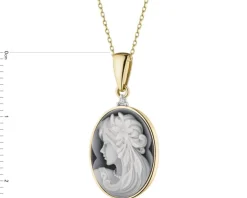 Zawieszka z żółtego złota z brylantem i agatem - kamea - próba 585