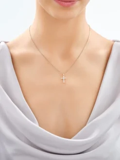 Zawieszka z żółtego złota z brylantami laboratoryjnymi - krzyż - 0,22 ct - próba 585