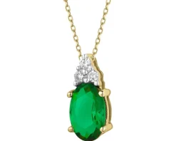 Zawieszka z żółtego złota z brylantami i szmaragdem syntetycznym - próba 375