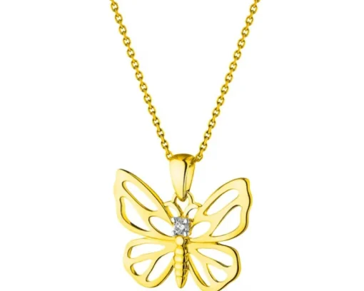 Zawieszka z żółtego złota z brylantem - motyl - 0,01 ct - próba 375