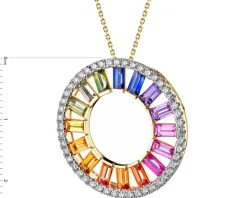 Zawieszka z żółtego złota z brylantami i szafirami kolorowymi - rozeta - próba 585