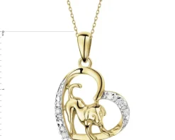 Zawieszka z żółtego złota z brylantami - serce, piesek - 0,03 ct - próba 375