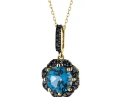 Zawieszka z żółtego złota z czarnymi brylantami i topazem London Blue - próba 585