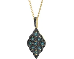 Zawieszka z żółtego złota z czarnymi brylantami i topazami London Blue - próba 585