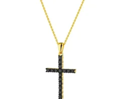 Zawieszka z żółtego złota z czarnymi brylantami - krzyż - 0,36 ct - próba 375